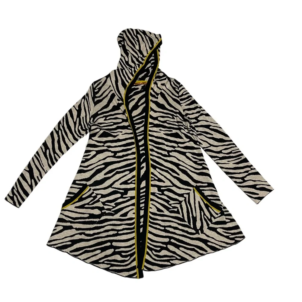 Belldini Womens Hoodie Cardigan Sweater Size L Black-Beige Animal Print cotton - Picture 1 of 9
